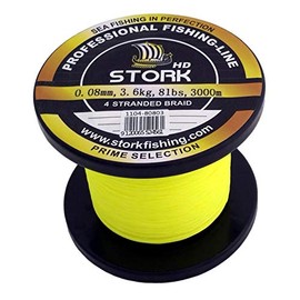 Stork HD 4 Way Braided Fishing Line 3000 m (Fluo Yellow, 10 lbs / 4.5 kg / 0.11 mm)