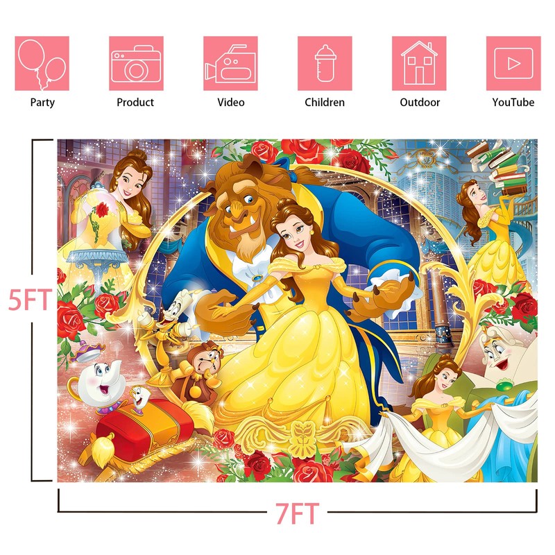 Princess Backdrop,7x5 FT Princess Banner Princess Background Cartoon Princess Theme