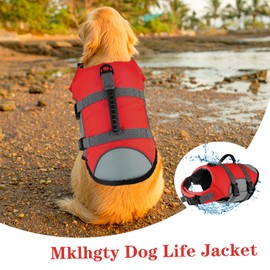 Mklhgty Dog Life Jacket, Reflective Adjustable Dog Life Vest with Rescue Handle for Swimming and Boating, Ripstop Pet Safety Life Preserver for Small, Medium and Large Dogs