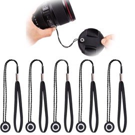 Lens Cap Holder with Cord for Lens Caps: Universal Fuse with Elastic Strap Suitable for Nikon, Fuji, Sigma, Olympus (Pack of 5)