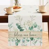 Bonhause Eucalyptus Leaves Table Runner 13x90 Inch Green Plants White