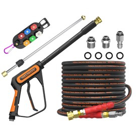 Heliwoo Pressure Washer Gun and Hose Kit, 50FT Kink Resistant 5/16 Power Washer Hose and Wand, 3/8" Swivel Quick Connector & M22-14mm Fitting, 4500 PSI