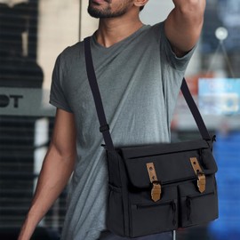 Messenger Bag Canvas Casual Shoulder Sling Bag Satchel 15.6 inch Messenger Bag for Men Women Travel Work Office Laptop Bag (Black)