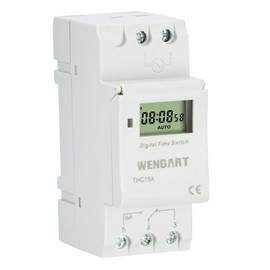 Wengart THC15A Digital Timer 230 V AC, Weekly Programmable with 28 Memory Slots, DIN Rail Mounting, Potential-Free Switching Output for DIN Rail Installation