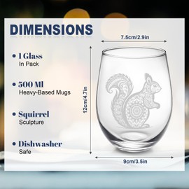 OWATRKDEY Squirrel Stemless Wine Glasses - Squirrel Gifts for Women and Men, Laser Engraved - Ideal for Birthday, Party, Wedding and Mother's/Father's Day Gifts - Ideal for Squirrel Lovers, 17 oz.