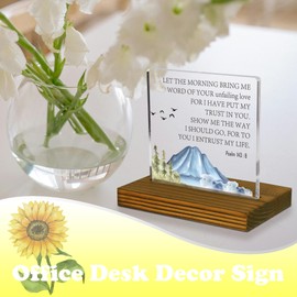 Psalm 143:8 Sign, Let The Morning Bring Me Word Of Your Unfailing Love, Bible Verse Sign, Christian Quote Plaque Scripture, Acrylic Desk Decor Sign with Wood Stand - FSA080