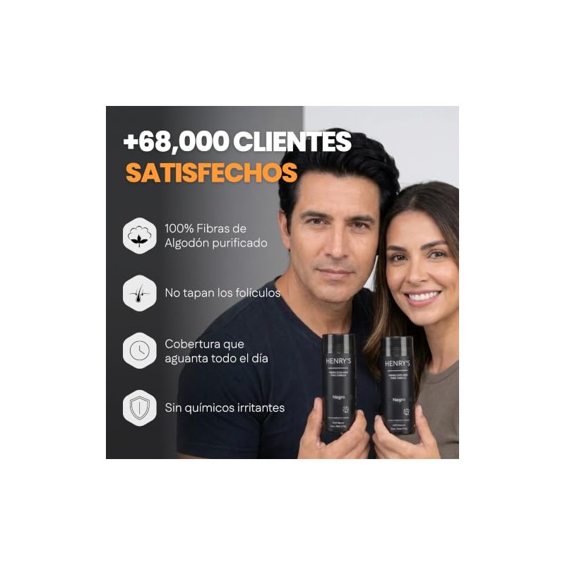 Henrys Fibras Capilares Negro 27.5g, Disimula Cabello Delgado, Aumenta Volumen