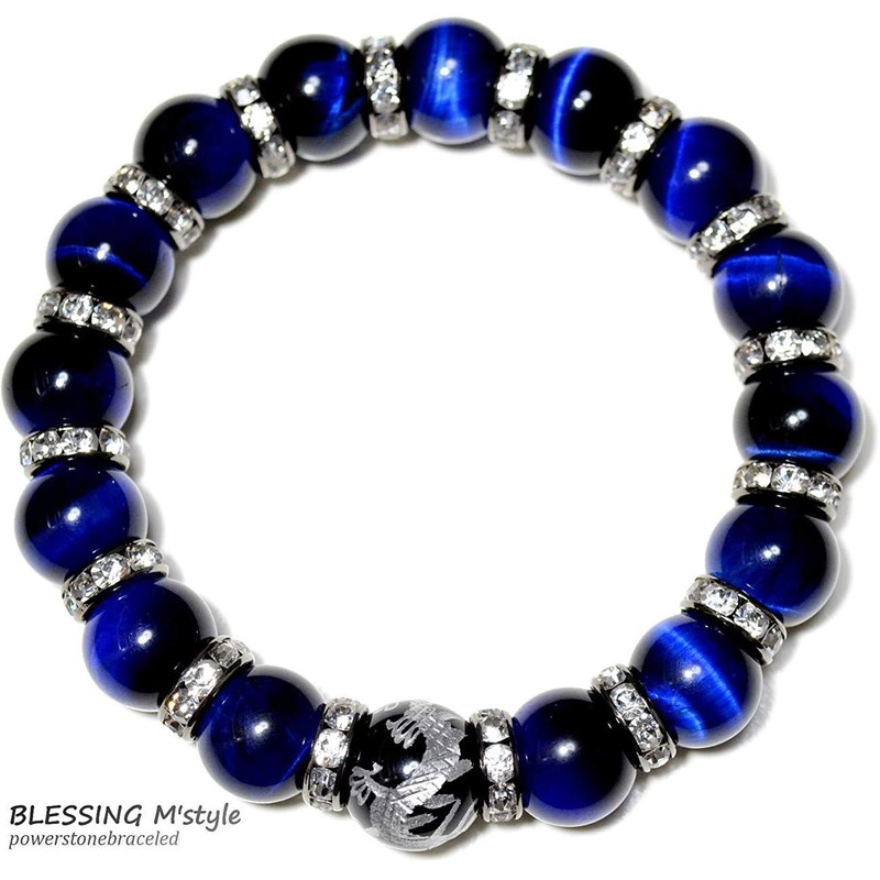 Blessing M'style Men's Natural Stone Bracelet, Blue Tiger Eye, Power