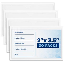 MIFFLIN-USA Index Card Holder (2x3.5”, 30 Pack), Clear Self-Adhesive Card Pockets, Label Holders for Organizing Storage Bins & Containers, Plastic Sleeves for Protecting Cards & Labels