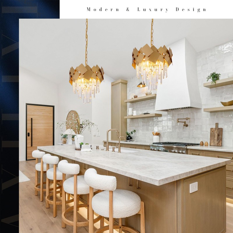 Gold Crystal Chandeliers 16” Modern Small Ceiling Pendant Light Fixture