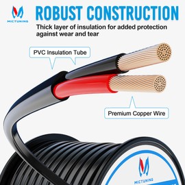 MICTUNING 16 Gauge Wire 100FT 2 Conductor Electrical Wire, 16 AWG Wire Stranded PVC Cord, 12/24V Low Voltage/Tinned Copper/Flexible/16/2 Wire for Automotive Wire LED Strips Lamp Lighting Marine