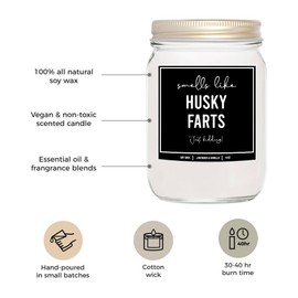 You Nique Designs Husky Gifts for Husky Lovers - Dog Fart Candle 8oz, Siberian Husky Candles for Women, Men - Husky Mom, Dad Gifts Idea - Husky Themed Decors (Lavender & Vanilla)