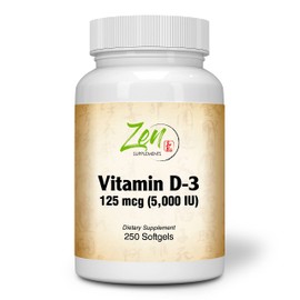 Zen Supplements - Vitamin D-3 5000 IU 250-Softgel - Supports Healthy Muscle Function, Bone Health & Immune Support