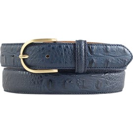 BELTINGER Women's Belt with Crocodile Embossed 3 cm Leather Belt for Women 30 mm Crocodile Look Crocodile Pattern with Round Gold Belt Buckle, Navy, gold