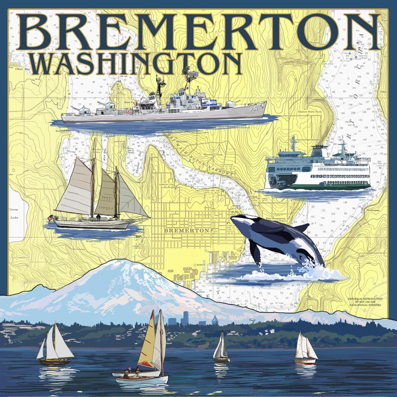 Bremerton, Washington, Nautical Map (Absorbent Ceramic Coaster, Single, Cork Back,