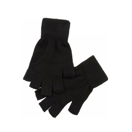 Girls Boys Super Value Thermal Black Winter Fingerless Gloves Unisex Children's Magic Stretch Fingerless Gloves 4-8 Years Approx. (Black - 1 PAIR)