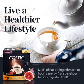 Roasted Organic Black Fig Powder - Caffeine Free Herbal Energy Drink Box of 20 Tea Bags/Sachets