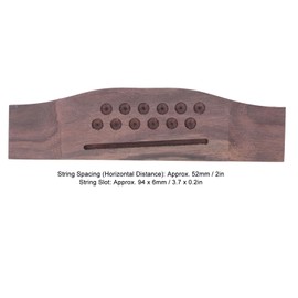12 String Acoustic Guitar Bridge Replacement 52mm Spacing Rosewood Saddle Bridge with Glossy Vintage Appearance