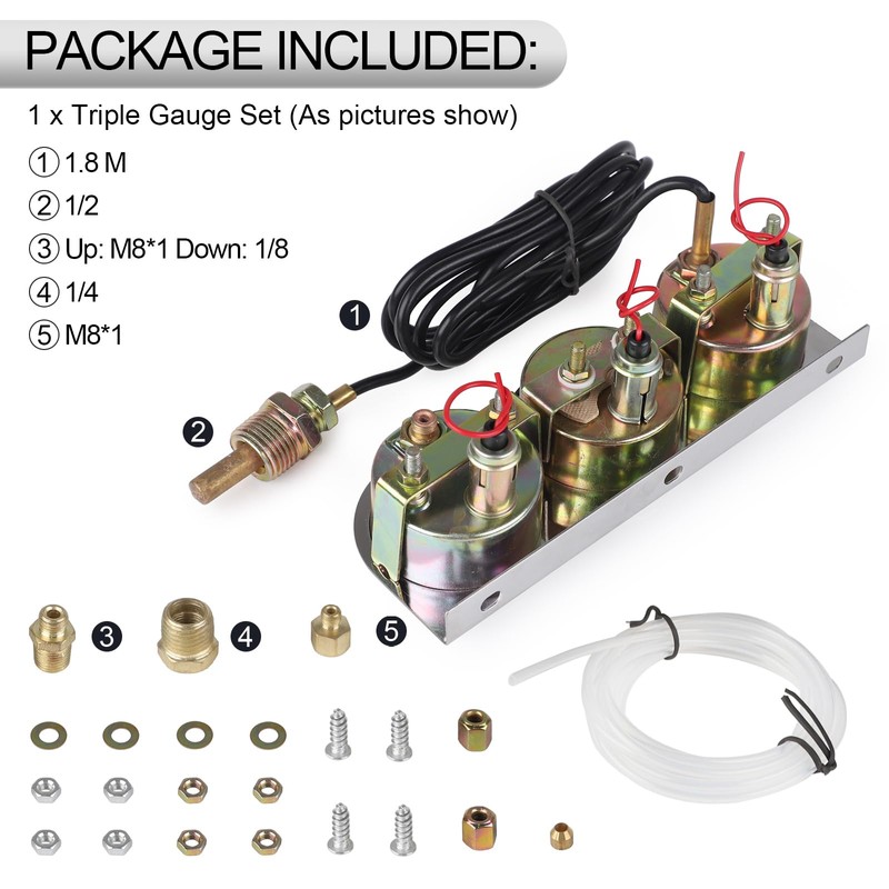 2" 52 mm 3 in1 Car Meter Triple Gauge Kit