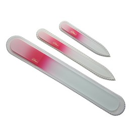3 Piece Crystal Glass Czech Made Manicure/Pedicure Nail File Set - Large,Medium and Small (White Pink Champaign)