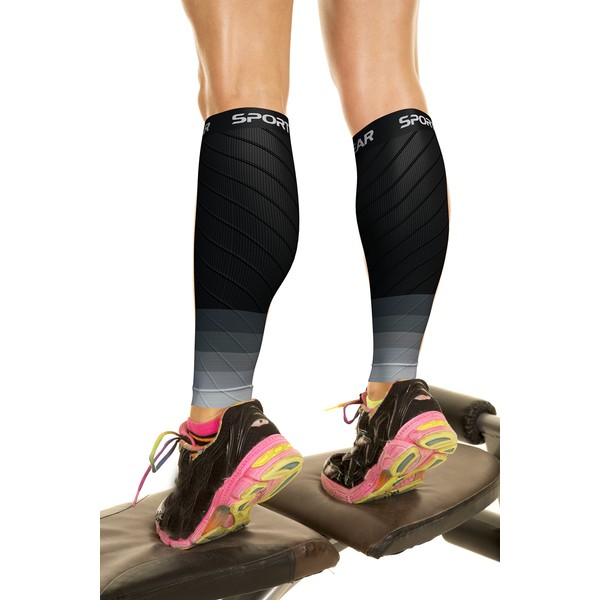 Physix Gear Bandage de mollet pour jambes lourdes Chaussettes de compression pour femme et homme pour une régénération plus rapide - Manchettes de compression avec compression de mollet SCHW/GR L/XL