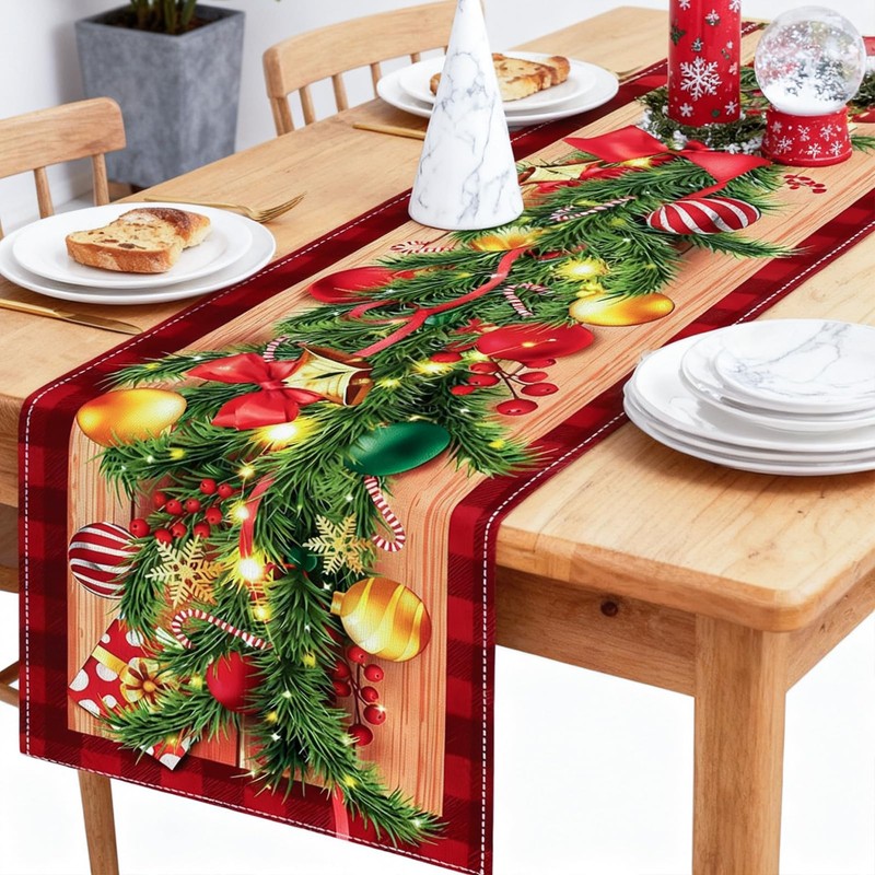 Meriviva Christmas Runners for Tables, Red Christmas Table Runner with
