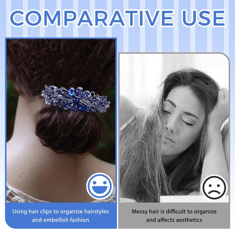 2Pcs Set Elegant Hair Accessories, Crystal Vintage Blue Hair Barrettes