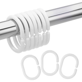 Mebix TRD Set de 12 Ganchos de Plástico para Cortina de Baño Argollas Aros Diseño Tipo C de Fácil Deslizamiento e Instalación