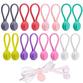 LUTER 16pcs Magnetic Twist Ties Magnetic Cable Ties Clips Cable Straps Cord Ties Organizers Silicone Reusable Cable Ties for Cable Earphone Line USB Cables Charging Cords Pens Key Chains (8 Colors)