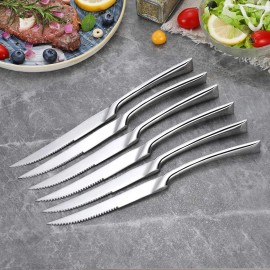 Lemeya Stainless Steel Steak Knives Set of 6,Forge Steak Knife,Serrated Steak...