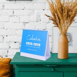 NUOBESTY Desk Calendar 2025.7-2026.12 Desktop Monthly Standing Flip Calendar Planner for Office Home School 20cm Blue