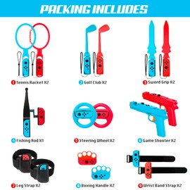 JoyHood Switch Sports Accessories Bundle Compatible with Switch/Switch OLED, 17-in-1 Family Sports Games Accessories Kit for Joy-Con Controller, Switch Sports Accessories for Kids & Adults