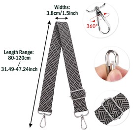 Iridsmole 3.8cm Wide Shoulder Strap for Bag, Universal Replacement Bag Straps Black Grey, Adjustable Handbag Straps for Men, Women Crossbody Messenger Strap for Bags