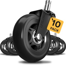 Lifelong Office Chair Wheels Replacement Rubber Chair Casters for Hardwood Floors and Carpet, Set of 5, Heavy Duty Casters for Chairs to Replace Office Chair Mats - Fits 98% (10 Pack)