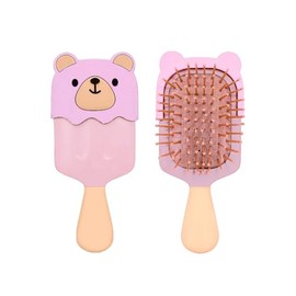 Mini detangling brush with soft air cushion for wet dry hair, women, men and children, Ice cream design for all hair types. (Pink)