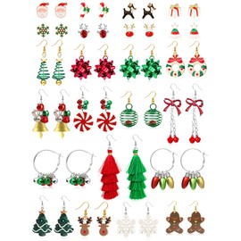 23 Pairs Christmas Earrings for Women Xmas Holiday Dangle Earrings Christmas Stud Tree Snowflake Bow Bells Light Earrings Bulk Cute Christmas Party Jewelry Gifts