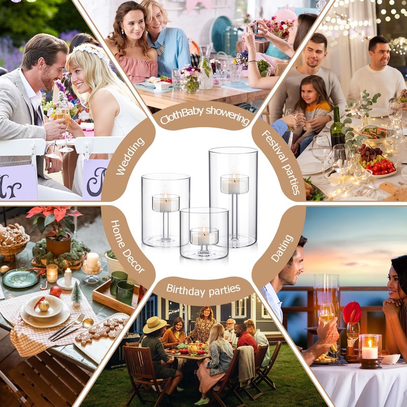 Yiyiring 3 Set Hurricane Glass Candle Holders Pillar Votive Hand