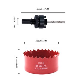 65mm Hole Saw,Drill Bit,LAIWEI Heavy Duty Mandrel Hole Cutter for Drilling Wood, Aluminum Profile, PVC and Other Materials(2-9/16")