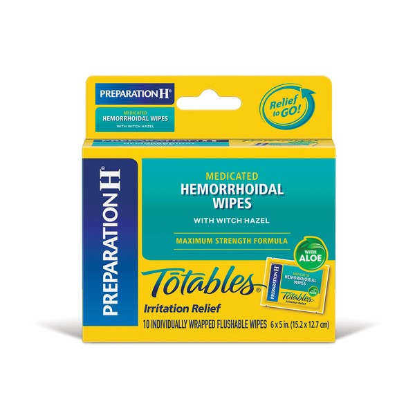 Preparation H Totables Hemorrhoid Flushable Wipes with Witch Hazel for Skin Irritation Relief - 10 Count
