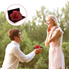 Haisheng Ring Box 3D Pop Up Rose Ring Box 3D Pop Up Rose Ring Holder Valentine's Day Ring Box for Wife Husband Girlfriend Boyfriend Gift Ring Box for Engagement Wedding Jewelry Gift Box (Red)