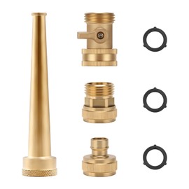 Watflow 6 Inch Brass Garden Water Hose Nozzle Jet Accessories Kit, High Pressure with 3/4"GHT Garden Hose Quick Connect and Shut Off Valve