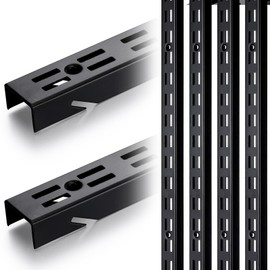 MorningRo 12 Pcs Shelf Rails Bracket Track 47.5 Inches Upright Closet System Hardware Adjustable Wall Standard Shelf Standards for Pantries, Linen Closets, Laundry Rooms, Utility Rooms (Black)