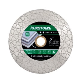 KURSTOL Diamond Cutting Disc - 5"/125mm Dual-Purpose Tile Diamond Saw Blade,Angel Grinder Blade Arbor 7/8"-5/8" for Cutting and Grinding Ceramic Tiles,Porcelain,Granite,Marble