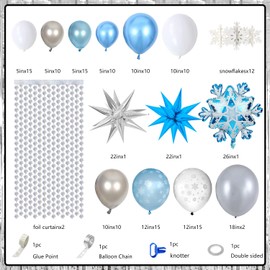 MEHOFOND Winter Wonderland Balloons Garland Arch kit, Silver Snowflake Foil Curtains, Blue Silver Snowflake Balloons Set for Little Snowflake Baby Shower Birthday Party Decoration