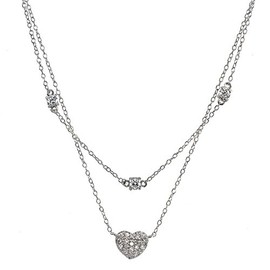 GemStar USA Sterling Silver Cubic Zirconia Heart Layered Choker Necklace