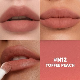 JUDYDOLL Cushion Lip Powder Cream, Matte Lip Glaze, Smooth Lip Mud, Moisturizing, Soft, Waterproof, Long-Lasting, Not Easy To Fade, Non-Stick Cup, Cosmetics, Makeup:_N12 Toffee Peach