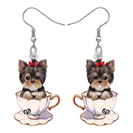 RAIDIN Acrylic Cute Yorkshire Terrier Dog Dangle Earrings Jewelry for Women Lovely Puppy Pets Hook Earrings Gifts for Dog Lovers Charms (White)