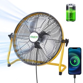 FRKBEM 12 Inch Battery Operated Fan, Rechargeable Powered Floor Fan Cordless, Portable High Velocity Fan with Metal Blade for Camping Travel Patio Tent In/Outdoor, 360 Adjustable Tilt 12 Speed