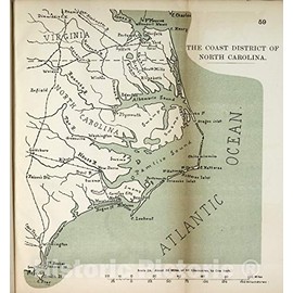 Historic 1910 Wall Map - The American Civil War-maps. - Coast District of North Carolina 1 16in x 16in