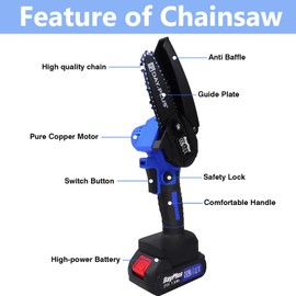 ZanGe Mini Chainsaw Cordless Electric Saw 21V 1500mAh Battery Powered 4inch Chain Saw, One-Handed Control Lightweight Handheld Portable Chainsaw with Safety Lock for Wood Branch Cutting Pruning